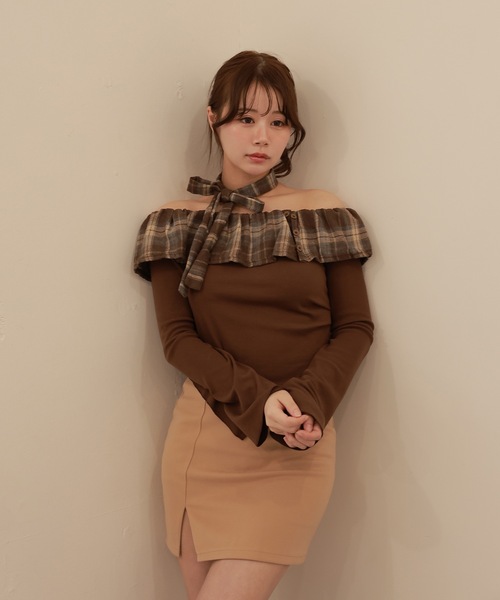 M DOLLY(エムドリー)の「check choker rosily tops/チェックチョーカーローズリートップス(Tシャツ/カットソー・レディース・ブラウン/ブラック・FREE)」の11枚目の写真