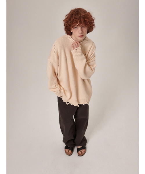 FLATWAVE IN SEOUL(フラットウェーブインソウル)の「Ripsy Vintage Damaged Round Knit Cream(ニット/セーター・メンズ・その他・MEDIUM/LARGE)」の7枚目の写真