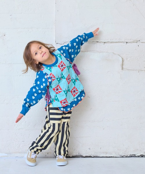 MARKEY'S（マーキーズ）の「ミニウラケストライプロングパンツ（その他パンツ・キッズ・グリーン系その他/ブラック系その他/オレンジ系その他・80/90/95/100/110/120/130/140/150）」の6枚目の写真