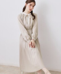 couture brooch | 【ハレの日・通勤】配色シフォンプリーツ ワンピース(ワンピース)