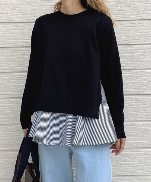 Q（キュー）の「フレアタンクレイヤードニット（ニット/セーター・レディース・ネイビー/レモンイエロー・MEDIUM）」の2枚目の写真