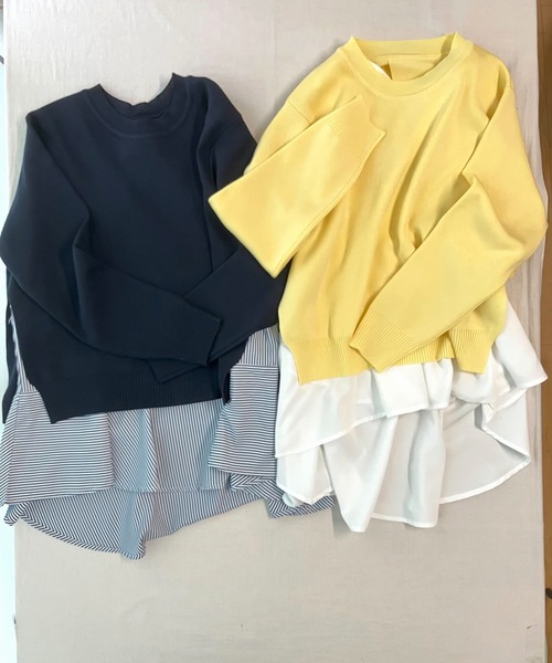 Q（キュー）の「フレアタンクレイヤードニット（ニット/セーター・レディース・ネイビー/レモンイエロー・MEDIUM）」の10枚目の写真