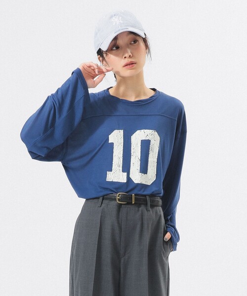 BEAMS BOY（ビームスボーイ）の「シアー ナンバリング フットボール（Tシャツ/カットソー・レディース・ネイビー/アイボリー・ONE SIZE）」の10枚目の写真
