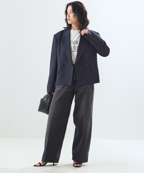 journal standard L'essage（ジャーナルスタンダードレサージュ）の「NALYAストライプ/Doeskinジャケット（テーラードジャケット・レディース・ブラウン/ネイビー・FREE）」の5枚目の写真