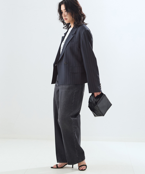 journal standard L'essage（ジャーナルスタンダードレサージュ）の「NALYAストライプ/Doeskinジャケット（テーラードジャケット・レディース・ブラウン/ネイビー・FREE）」の6枚目の写真