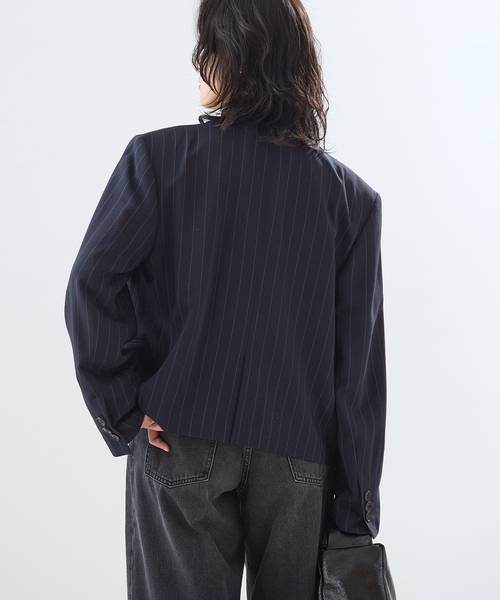 journal standard L'essage（ジャーナルスタンダードレサージュ）の「NALYAストライプ/Doeskinジャケット（テーラードジャケット・レディース・ブラウン/ネイビー・FREE）」の8枚目の写真