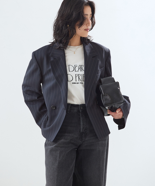 journal standard L'essage（ジャーナルスタンダードレサージュ）の「NALYAストライプ/Doeskinジャケット（テーラードジャケット・レディース・ブラウン/ネイビー・FREE）」の9枚目の写真