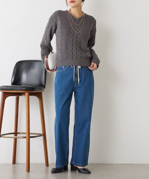 Jena espace merveilleux（ジェナ　エスパスメルヴェイユ）の「ケーブルVネックニット（ニット/セーター・レディース・オフホワイト/チャコールグレー/レモンイエロー・FREE）」の13枚目の写真