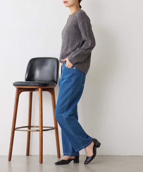 Jena espace merveilleux（ジェナ　エスパスメルヴェイユ）の「ケーブルVネックニット（ニット/セーター・レディース・オフホワイト/チャコールグレー/レモンイエロー・FREE）」の14枚目の写真