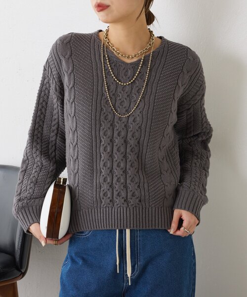 Jena espace merveilleux（ジェナ　エスパスメルヴェイユ）の「ケーブルVネックニット（ニット/セーター・レディース・オフホワイト/チャコールグレー/レモンイエロー・FREE）」の18枚目の写真