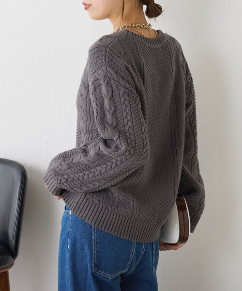 Jena espace merveilleux（ジェナ　エスパスメルヴェイユ）の「ケーブルVネックニット（ニット/セーター・レディース・オフホワイト/チャコールグレー/レモンイエロー・FREE）」の20枚目の写真