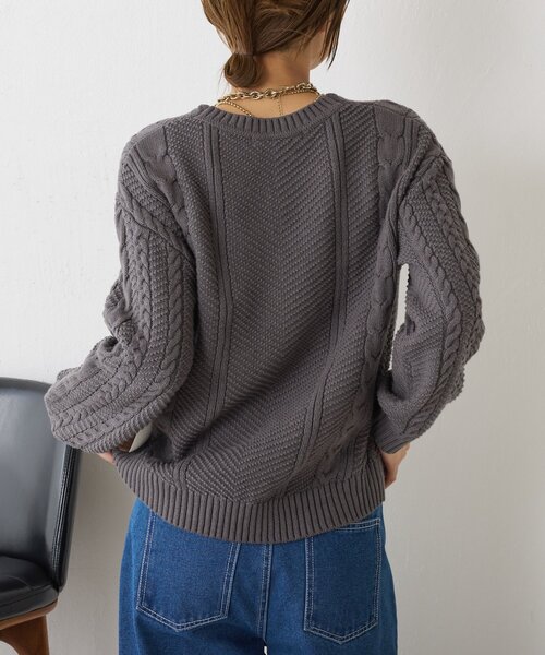 Jena espace merveilleux（ジェナ　エスパスメルヴェイユ）の「ケーブルVネックニット（ニット/セーター・レディース・オフホワイト/チャコールグレー/レモンイエロー・FREE）」の21枚目の写真