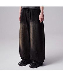 Lun Super Wide Dart Denim Pants BLACK