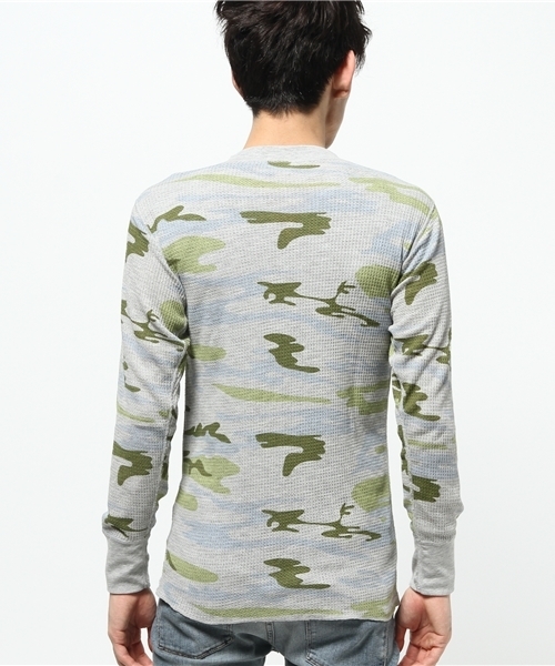 Abiding Aim(アバイディングエイム)の「【JEMORGAN】迷彩総柄ワッフル長袖ヘンリーネックTシャツ(Tシャツ/カットソー・メンズ・グリーン系カモフラージュ/グレー系カモフラージュ・S/M/L/XL)」の5枚目の写真