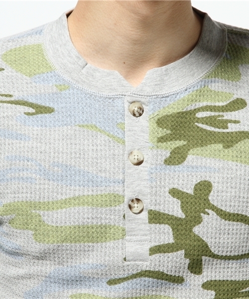 Abiding Aim(アバイディングエイム)の「【JEMORGAN】迷彩総柄ワッフル長袖ヘンリーネックTシャツ(Tシャツ/カットソー・メンズ・グリーン系カモフラージュ/グレー系カモフラージュ・S/M/L/XL)」の6枚目の写真