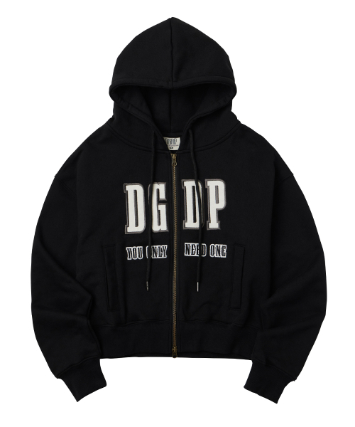 DANGLEDROP(ダングルドロップ)の「DGDPアップリケクロップフードジップブラック(パーカー・レディース・その他・M/S)」の1枚目の写真