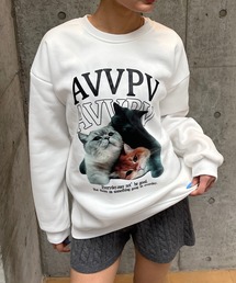 [裏起毛]CATプリントスウェットプルオーバー