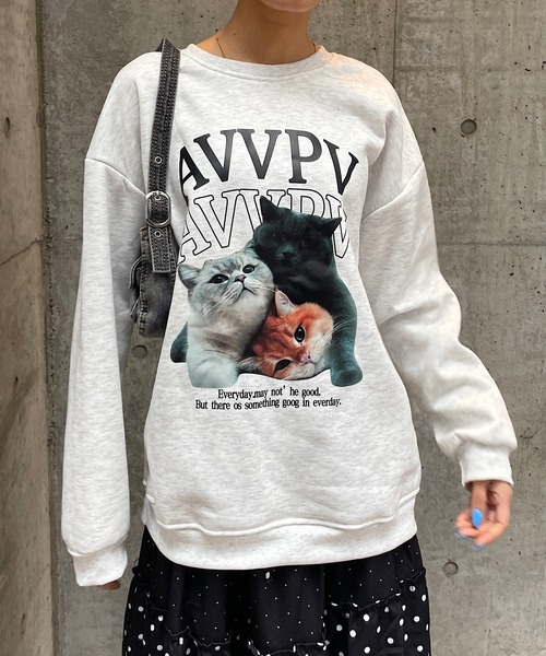 ROGER AND RAW（ロジャーアンドロウ）の「[裏起毛]CATプリントスウェットプルオーバー（スウェット・レディース・グレー/ホワイト・FREE）」の18枚目の写真