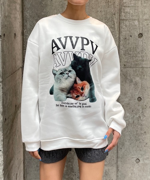 ROGER AND RAW（ロジャーアンドロウ）の「[裏起毛]CATプリントスウェットプルオーバー（スウェット・レディース・グレー/ホワイト・FREE）」の11枚目の写真