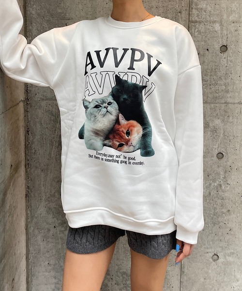 ROGER AND RAW（ロジャーアンドロウ）の「[裏起毛]CATプリントスウェットプルオーバー（スウェット・レディース・グレー/ホワイト・FREE）」の10枚目の写真