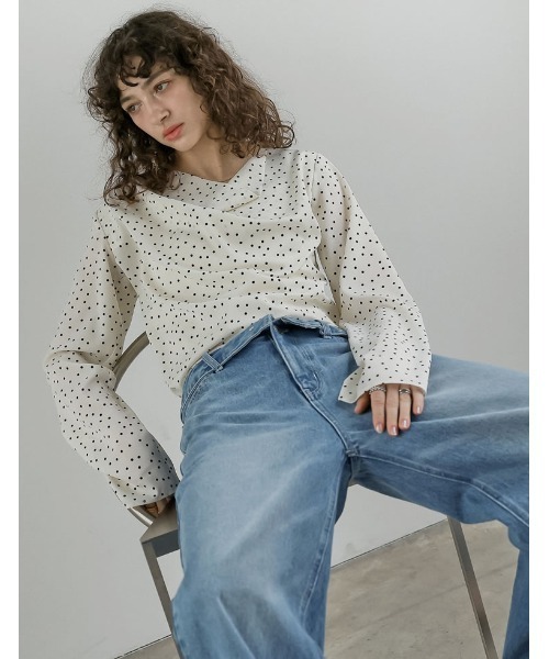 Re:EDIT（リエディ）の「[2026S/S COLLECTION]ドットドレープブラウス（シャツ/ブラウス・レディース・ブラウン/ブラック/アイボリー・MEDIUM/LARGE）」の17枚目の写真