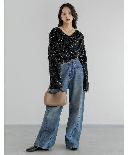 Re:EDIT（リエディ）の「[2026S/S COLLECTION]ドットドレープブラウス（シャツ/ブラウス・レディース・ブラウン/ブラック/アイボリー・MEDIUM/LARGE）」の6枚目の写真