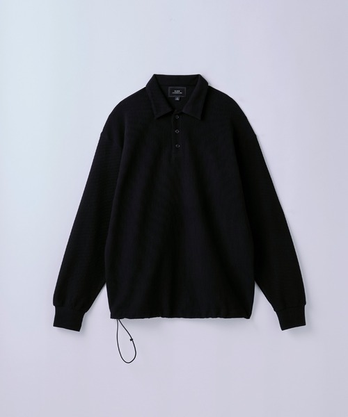 SLICK(スリック)の「【SLICK/スリック】Pleats Knit Drawstring Polo/プリーツニットドローストリングポロシャツ(Tシャツ/カットソー・メンズ・ベージュ/チャコールグレー/ブラック・3/1/2)」の4枚目の写真