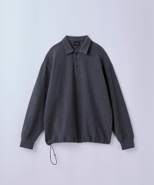 SLICK(スリック)の「【SLICK/スリック】Pleats Knit Drawstring Polo/プリーツニットドローストリングポロシャツ(Tシャツ/カットソー・メンズ・ベージュ/チャコールグレー/ブラック・3/1/2)」の5枚目の写真