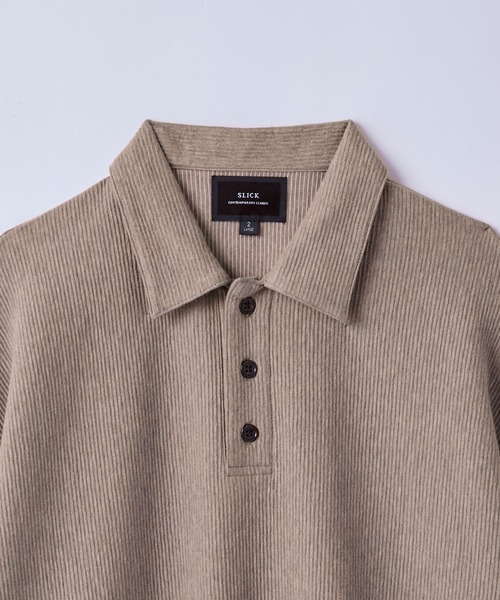 SLICK(スリック)の「【SLICK/スリック】Pleats Knit Drawstring Polo/プリーツニットドローストリングポロシャツ(Tシャツ/カットソー・メンズ・ベージュ/チャコールグレー/ブラック・3/1/2)」の8枚目の写真
