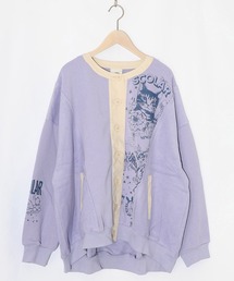 ScoLar | 161612：チョーク風柄裏毛×綿ツイル異素材切替カーディガン(カーディガン/ボレロ)