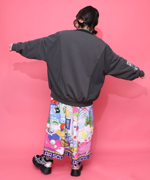 ScoLar（スカラー）の「161612：チョーク風柄裏毛×綿ツイル異素材切替カーディガン（カーディガン/ボレロ・レディース・アイボリー/パープル/チャコールグレー・M）」の8枚目の写真