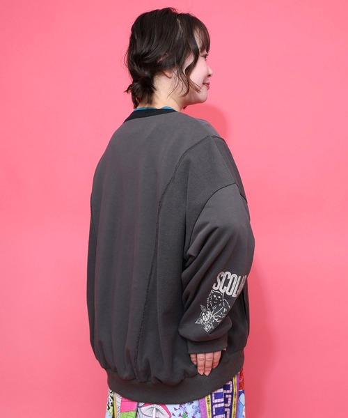 ScoLar（スカラー）の「161612：チョーク風柄裏毛×綿ツイル異素材切替カーディガン（カーディガン/ボレロ・レディース・アイボリー/パープル/チャコールグレー・M）」の9枚目の写真