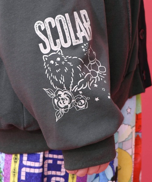 ScoLar（スカラー）の「161612：チョーク風柄裏毛×綿ツイル異素材切替カーディガン（カーディガン/ボレロ・レディース・アイボリー/パープル/チャコールグレー・M）」の11枚目の写真