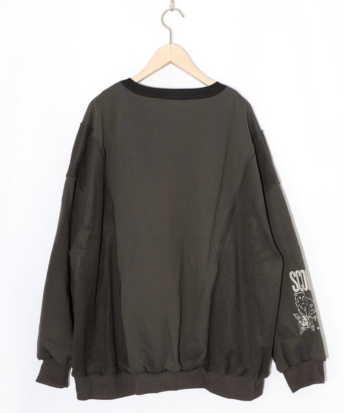 ScoLar（スカラー）の「161612：チョーク風柄裏毛×綿ツイル異素材切替カーディガン（カーディガン/ボレロ・レディース・アイボリー/パープル/チャコールグレー・M）」の13枚目の写真