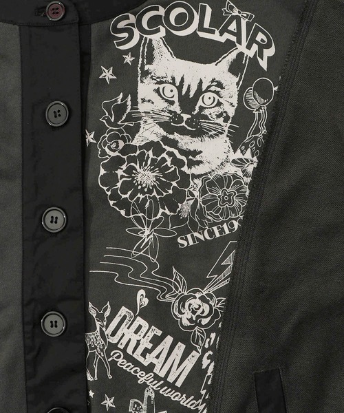 ScoLar（スカラー）の「161612：チョーク風柄裏毛×綿ツイル異素材切替カーディガン（カーディガン/ボレロ・レディース・アイボリー/パープル/チャコールグレー・M）」の14枚目の写真
