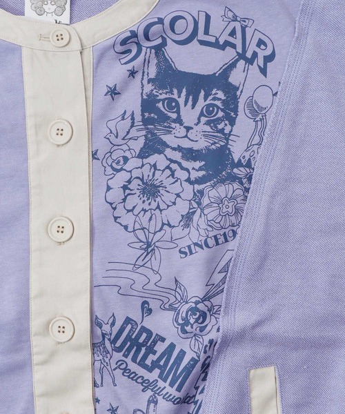 ScoLar（スカラー）の「161612：チョーク風柄裏毛×綿ツイル異素材切替カーディガン（カーディガン/ボレロ・レディース・アイボリー/パープル/チャコールグレー・M）」の18枚目の写真