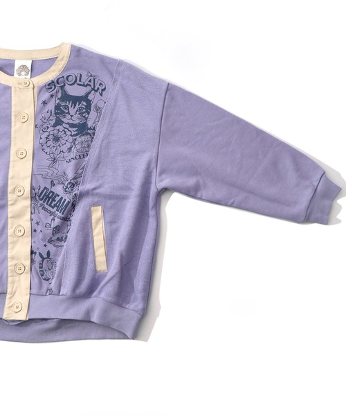 ScoLar（スカラー）の「161612：チョーク風柄裏毛×綿ツイル異素材切替カーディガン（カーディガン/ボレロ・レディース・アイボリー/パープル/チャコールグレー・M）」の22枚目の写真