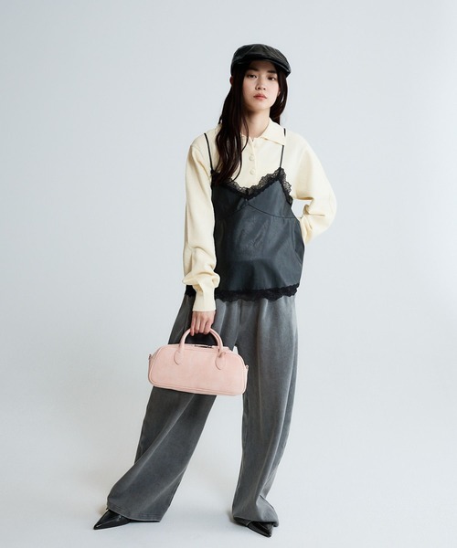 JEANASIS(ジーナシス)の「フェイクレザーレーストリムキャミ/650174(キャミソール・レディース・オフホワイト/ブラック・FREE)」の3枚目の写真