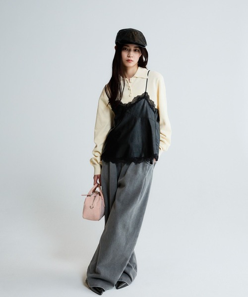 JEANASIS(ジーナシス)の「フェイクレザーレーストリムキャミ/650174(キャミソール・レディース・オフホワイト/ブラック・FREE)」の4枚目の写真