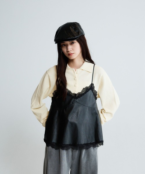 JEANASIS(ジーナシス)の「フェイクレザーレーストリムキャミ/650174(キャミソール・レディース・オフホワイト/ブラック・FREE)」の7枚目の写真