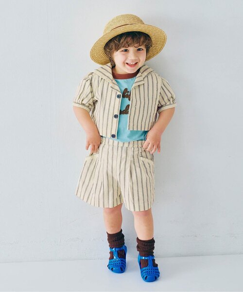 p.premier（ピードットプルミエ）の「セーラー衿の半袖クロップドシャツ（シャツ/ブラウス・キッズ・ブラウン/ストライプ/レッド・120/110/100/90/80/140/130）」の14枚目の写真