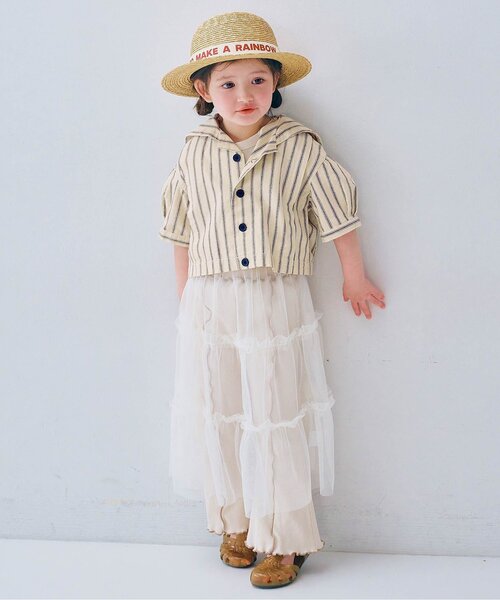 p.premier（ピードットプルミエ）の「セーラー衿の半袖クロップドシャツ（シャツ/ブラウス・キッズ・ブラウン/ストライプ/レッド・120/110/100/90/80/140/130）」の16枚目の写真