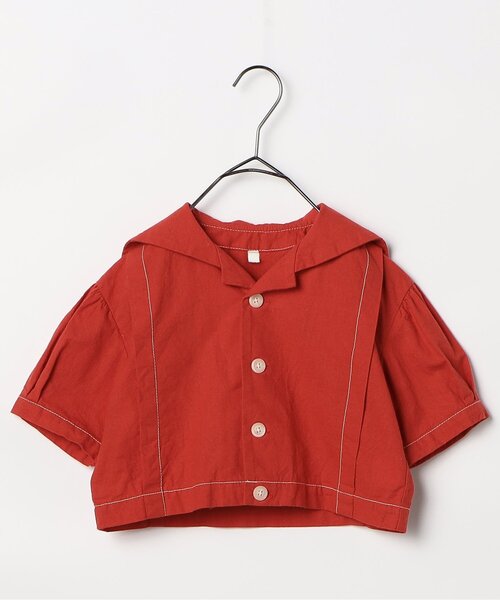 p.premier（ピードットプルミエ）の「セーラー衿の半袖クロップドシャツ（シャツ/ブラウス・キッズ・ブラウン/ストライプ/レッド・120/110/100/90/80/140/130）」の7枚目の写真