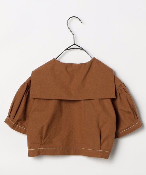 p.premier（ピードットプルミエ）の「セーラー衿の半袖クロップドシャツ（シャツ/ブラウス・キッズ・ブラウン/ストライプ/レッド・120/110/100/90/80/140/130）」の5枚目の写真