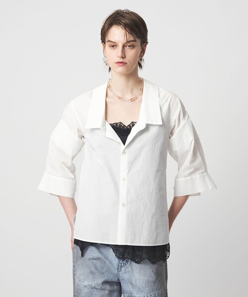 ASTRAET(アストラット)の「<ASTRAET>オープンカラーシャツ(シャツ/ブラウス・レディース・ダークグレー/ホワイト・FREE)」の1枚目の写真