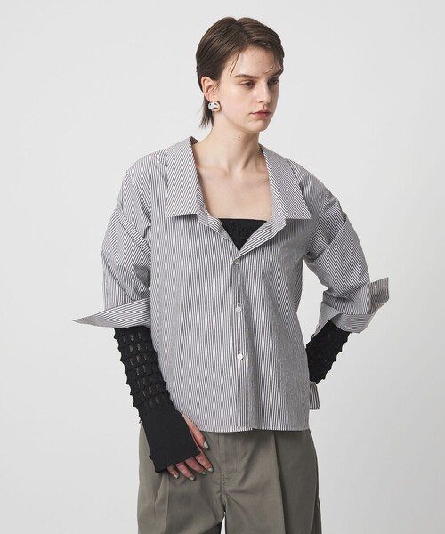 ASTRAET(アストラット)の「<ASTRAET>オープンカラーシャツ(シャツ/ブラウス・レディース・ダークグレー/ホワイト・FREE)」の2枚目の写真