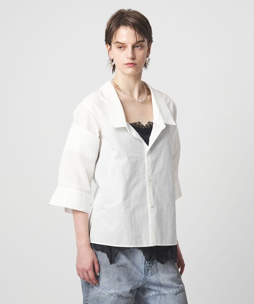 ASTRAET(アストラット)の「<ASTRAET>オープンカラーシャツ(シャツ/ブラウス・レディース・ダークグレー/ホワイト・FREE)」の3枚目の写真