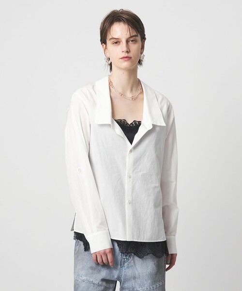 ASTRAET(アストラット)の「<ASTRAET>オープンカラーシャツ(シャツ/ブラウス・レディース・ダークグレー/ホワイト・FREE)」の5枚目の写真