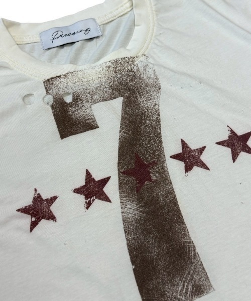 Never mind the XU(ネバーマインドザエックスユー)の「【Never mind the XU】damage 7 T-shirt / 【ネバーマインド ザ エックスユー】ダメージ7半袖Tシャツ(Tシャツ/カットソー・メンズ・ベージュ・M)」の9枚目の写真