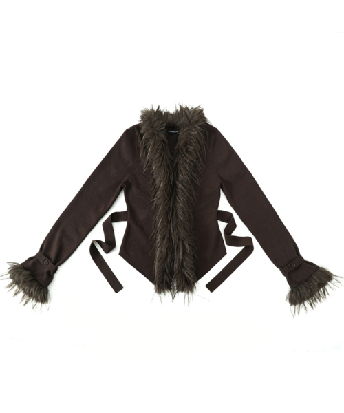 DARLING, YOU'RE BAD(ダーリンユーアーバッド)の「Fur-Trimmed Back-Strap Cardigan #Brown(カーディガン/ボレロ・レディース・その他・FREE)」の2枚目の写真